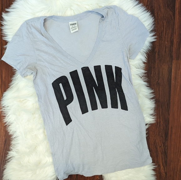 PINK Victoria's Secret Tops - PINK Victoria's Secret V-neck T-shirt Light Purple Blue